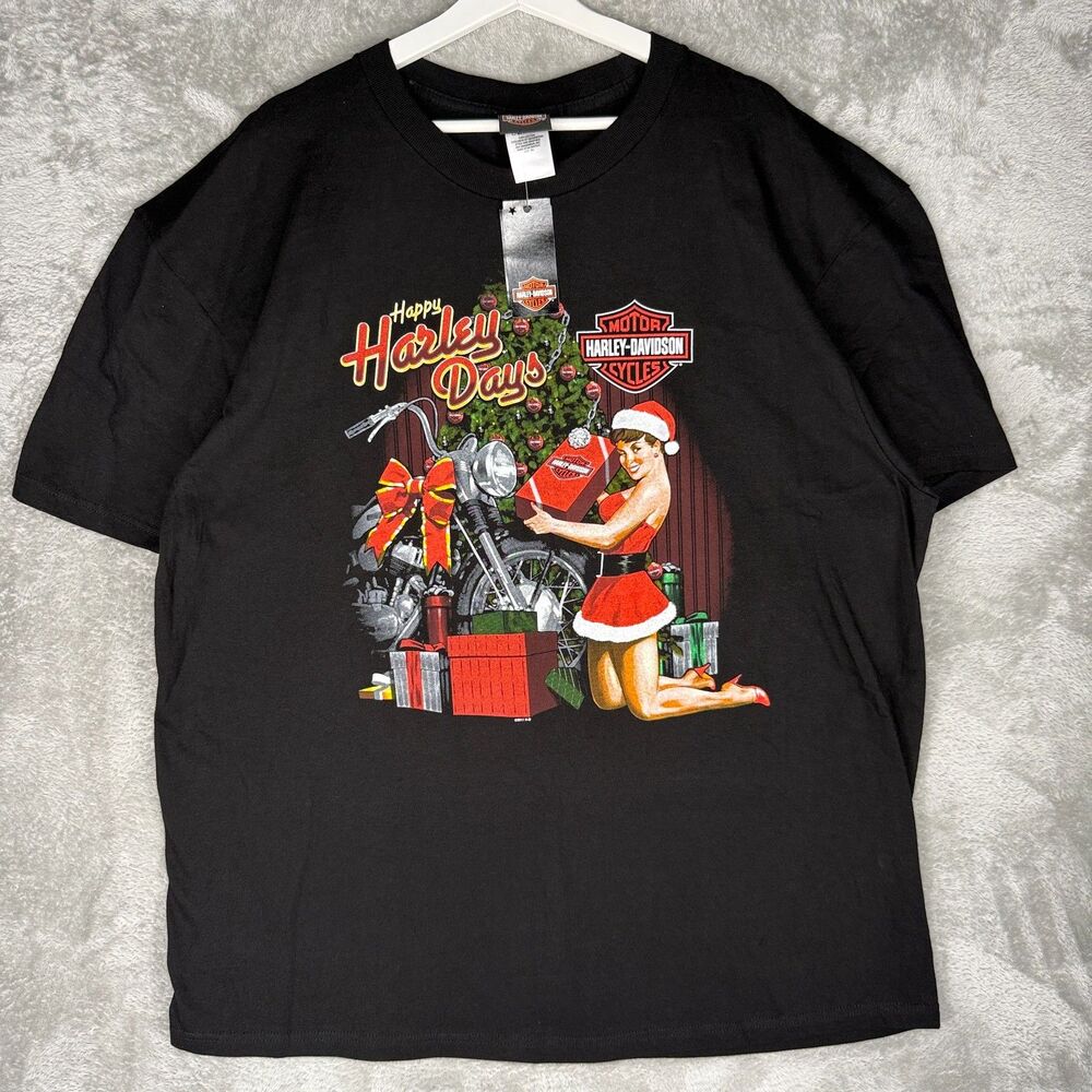 Harley Davidson T-Shirt Mens 2XL Black Happy Harley Days Christmas Black Hills